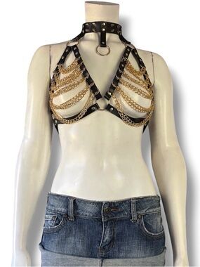 DollsKill | NWOT’s Widow Gold and Black Adjustable Goth Grunge Harness Chain